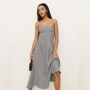 Reformation Monette Linen Dress In Remy Check, brand new, no flaws.